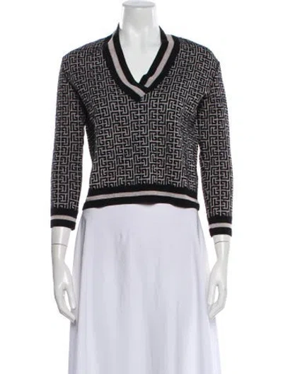 Pre-owned Balmain Merino Wool Printed Sweater In Black