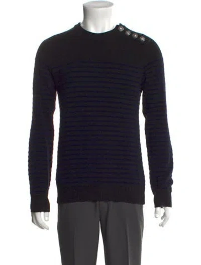 Pre-owned Balmain Merino Wool Striped Pullover In Black