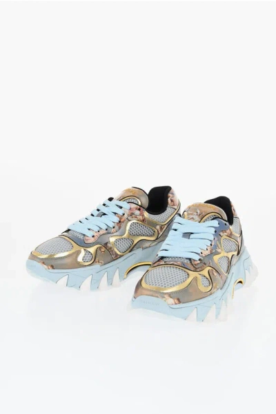 Balmain Mesh And Leather B-east Low-top Sneakers With Trompe L'oeil In Multi