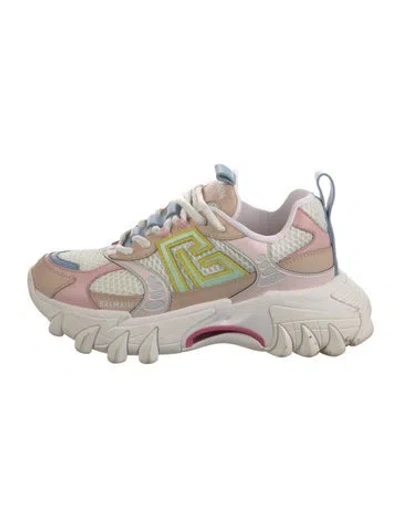 Pre-owned Balmain Mesh Graphic Print Chunky Sneakers In Pink