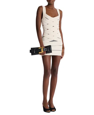 Balmain Mesh Knit Bodycon Dress In Neutral