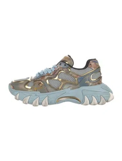 Pre-owned Balmain Mesh Printed Sneakers In Blue