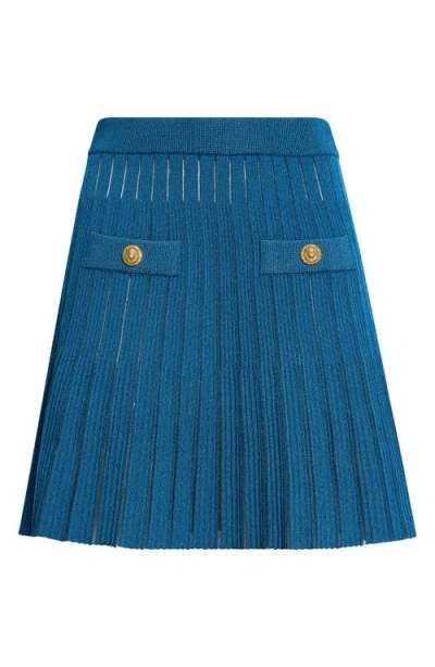 Balmain Mesh Stripe Mini Sweater Skirt In Blue