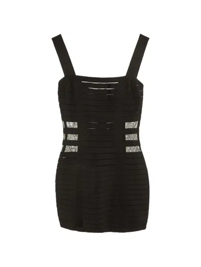 Pre-owned Balmain Mesh-insert Bandage Mini Dress In Black