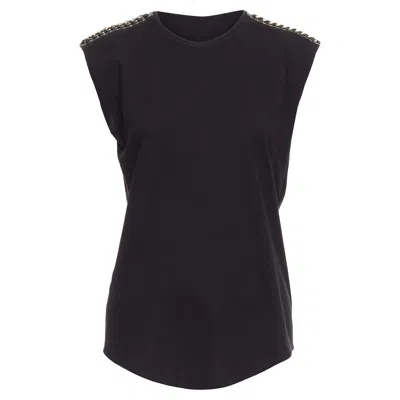 Balmain Metal Chain Lamb Leather Trim Cotton Tank Top In Black
