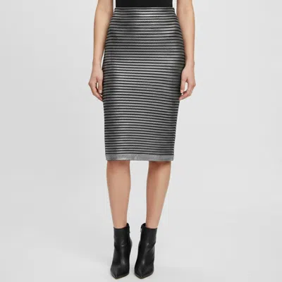 Pre-owned Balmain Metallic Black/silver Striped Rib Knit Skirt M
