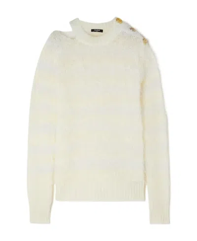Balmain Metallic Button-trimmed Pullover In White