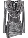 BALMAIN METALLIC COWL NECK MINI DRESS