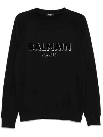 BALMAIN METALLIC FLOCKED-LOGO SWEATSHIRT