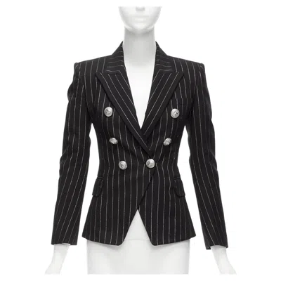 Pre-owned Balmain Metallic Gold Striped Black Cotton Blend Double Breasted Blazer Fr34 Xs