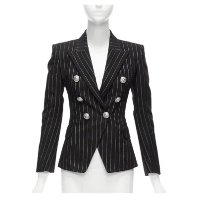 Pre-owned Balmain Metallic Gold Striped Black Cotton Blend Double Breasted Blazer Fr34 Xs