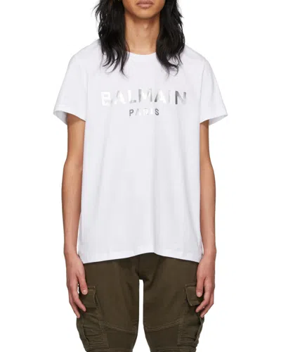 Balmain Metallic Logo-print Cotton T-shirt In White