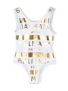 Balmain Metallic Logo-print Swimsuit In White