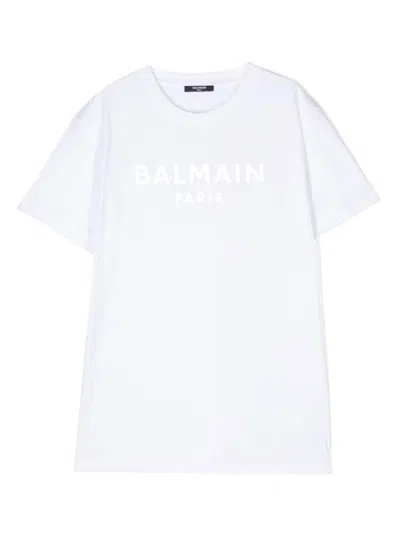 Balmain Kids' Logo-print Cotton T-shirt In White
