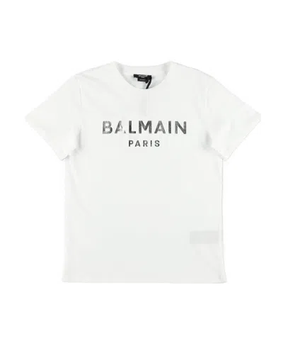 Balmain Metallic Logo-print T-shirt In White