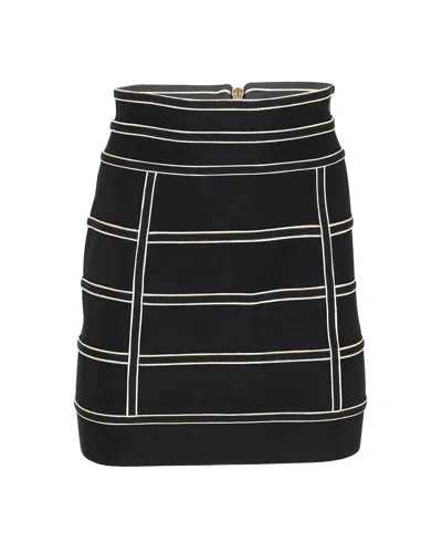 Balmain Metallic Piping Stretch Knit Mini Skirt In Black Viscose