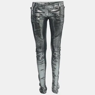 Pre-owned Balmain Metallic Printed Leather Skinny Pants M