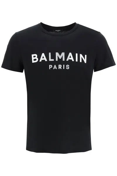 Balmain Metallic Silver Logo T-shirt In Eac Noir Argent