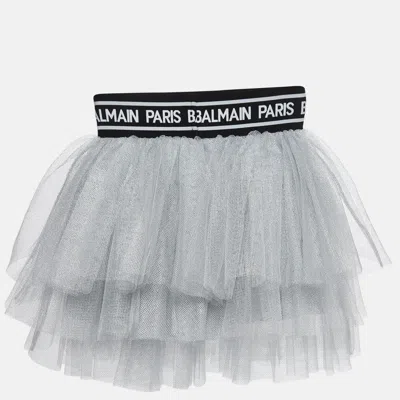 Pre-owned Balmain Metallic Silver Tulle Tiered Skirt (10 Yrs)
