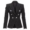 Balmain Metallic Striped Cotton Blend Double Breasted Blazer In Black