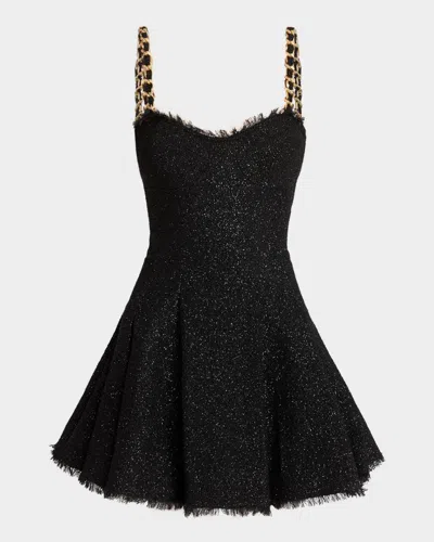 Balmain Metallic Tweed Chain Strap Mini Dress In Black