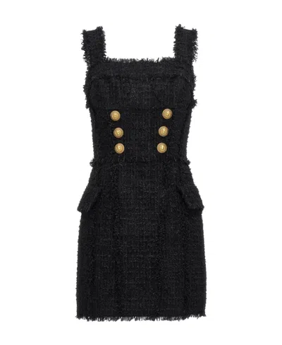 Balmain Black Buttoned Minidress In 0pa Noir
