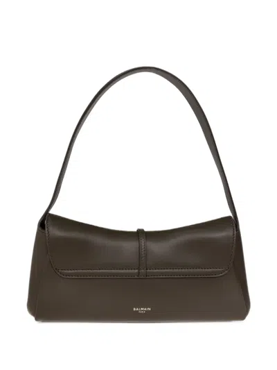 Balmain Metropolis Leather Shoulder Bag In Brown