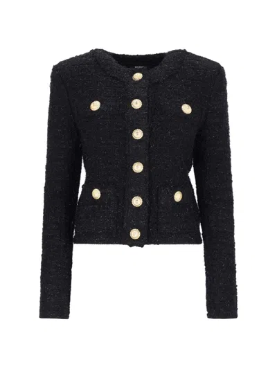 Balmain 'miami' Black Collarless Jacket With Jewel Buttons In Tweed Woman