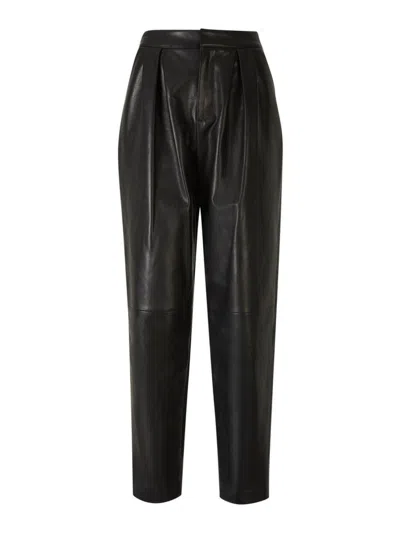 Balmain Pleated Leather Trousers In Black