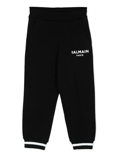 Balmain Kids' Mid-rise Cotton Track Trousers In Black