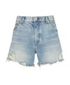 Balmain Mid-rise Frayed Denim Shorts In Blue
