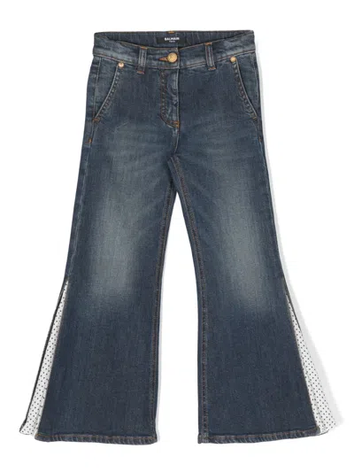 Balmain Kids' Mid-rise Panelled Flared Jeans In Black