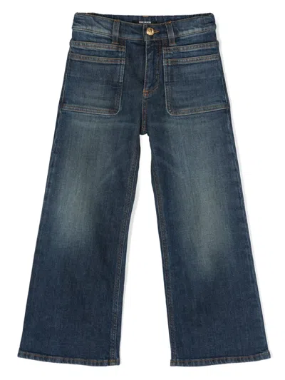 Balmain Kids' Mid-rise Straight-leg Jeans In Blue