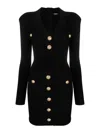 Balmain Black V-neck Knit Dress In Viscose Blend In Black