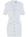Balmain Button-embellished Ribbed-knit Minidress In Blue