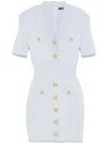 Balmain Button-embellished Ribbed-knit Minidress In Blue
