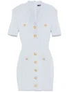 Balmain Button-embellished Ribbed-knit Minidress In Blue
