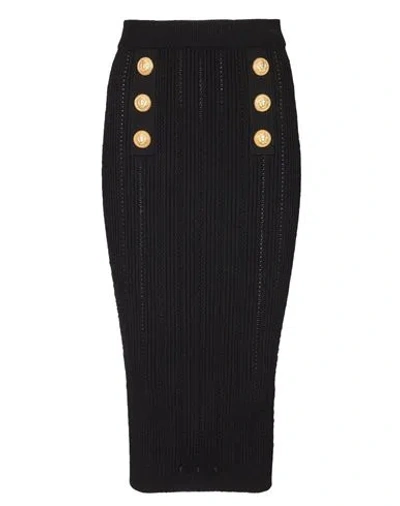 Balmain Decorative-buttons Ribbed Pencil Skirt In Black