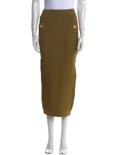 Pre-owned Balmain Midi Length Skirt In Green