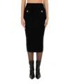 Balmain Ribbed High Waist Midi Skirt With Button Detailing