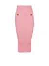Balmain Midi Skirt In A Plain Ribbed Knit In Pink