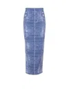Balmain Midi Skirt In Jacquard Knit With Denim Effect In Blue