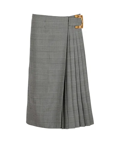 Balmain Midi Skirt With Prince Of Wales Check In Black