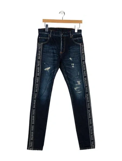 Pre-owned Balmain Mid-rise Skinny Leg Jeans In Blue