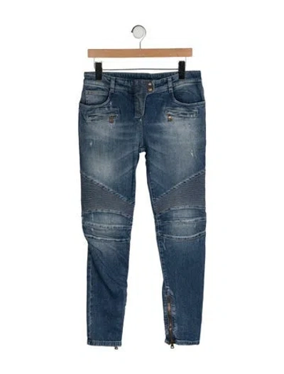 Pre-owned Balmain Mid-rise Skinny Leg Jeans In Blue