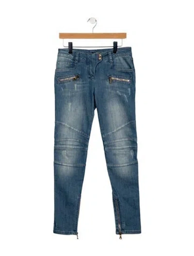 Pre-owned Balmain Mid-rise Skinny Leg Jeans In Blue
