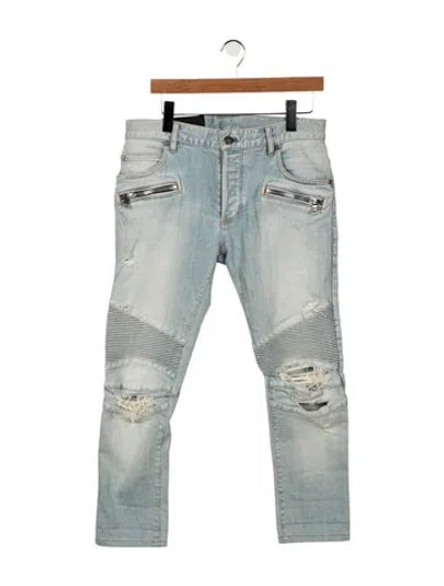Pre-owned Balmain Mid-rise Skinny Leg Jeans In Blue