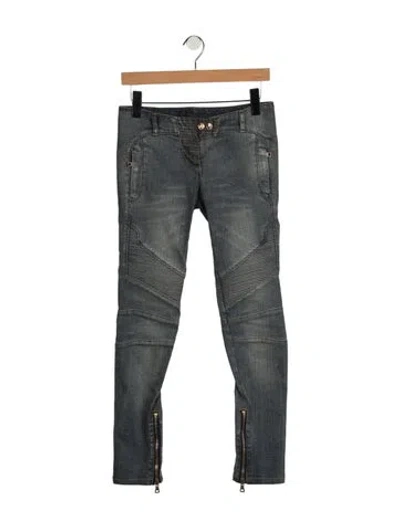 Pre-owned Balmain Mid-rise Skinny Leg Jeans In Blue/grey