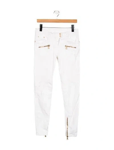 Pre-owned Balmain Mid-rise Skinny Leg Jeans In White