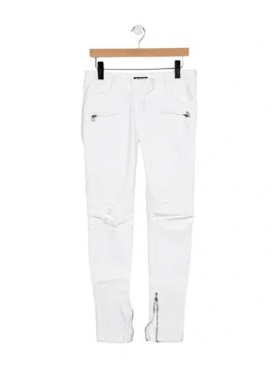 Pre-owned Balmain Mid-rise Skinny Leg Jeans In White